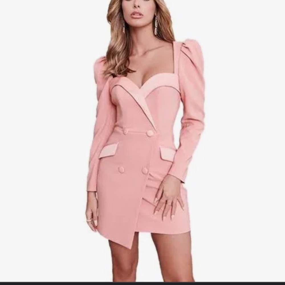 Lavish Alice Puff Sleeve Blazer Mini Dress In Coral